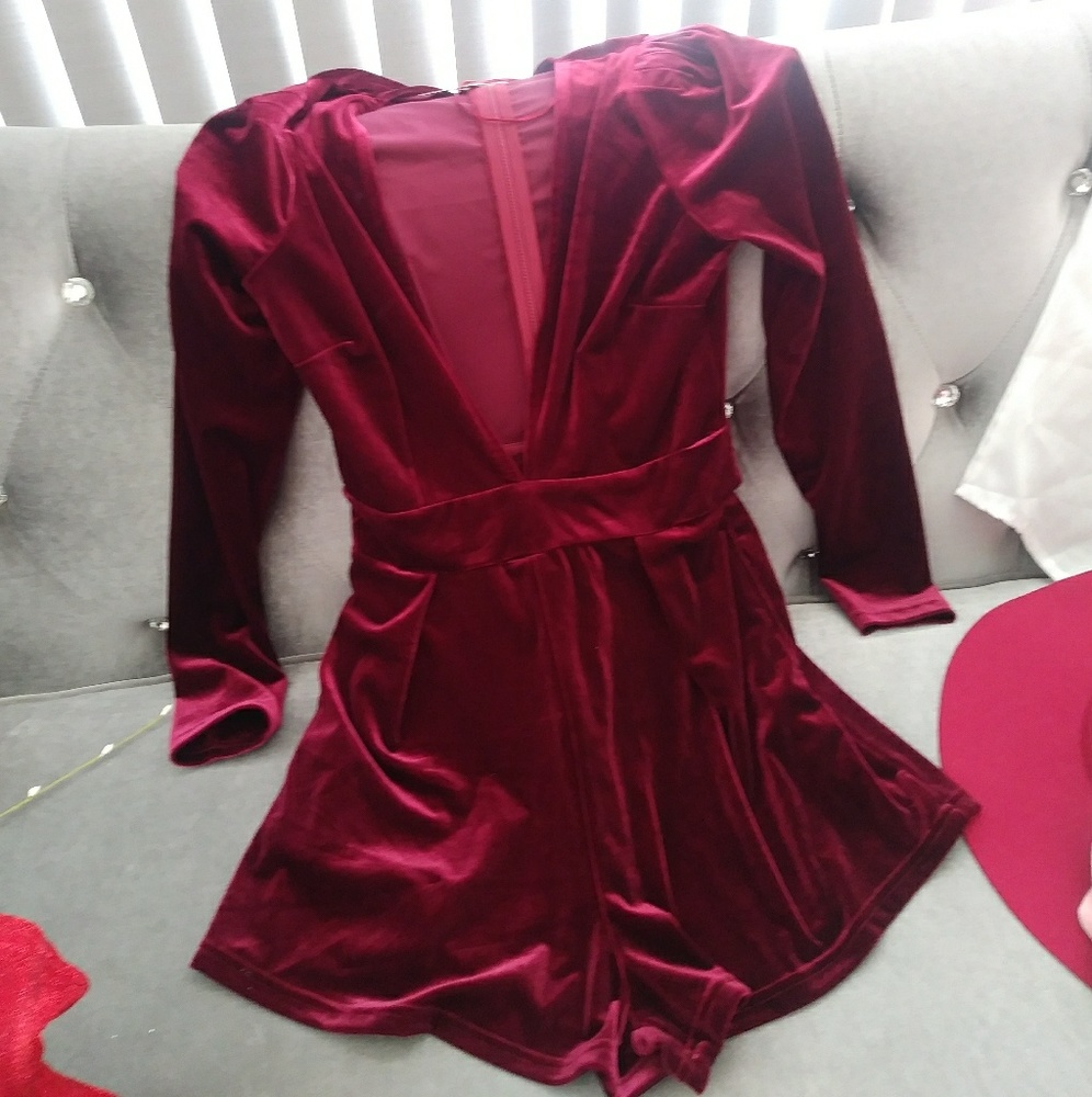 Red velvet short romper
